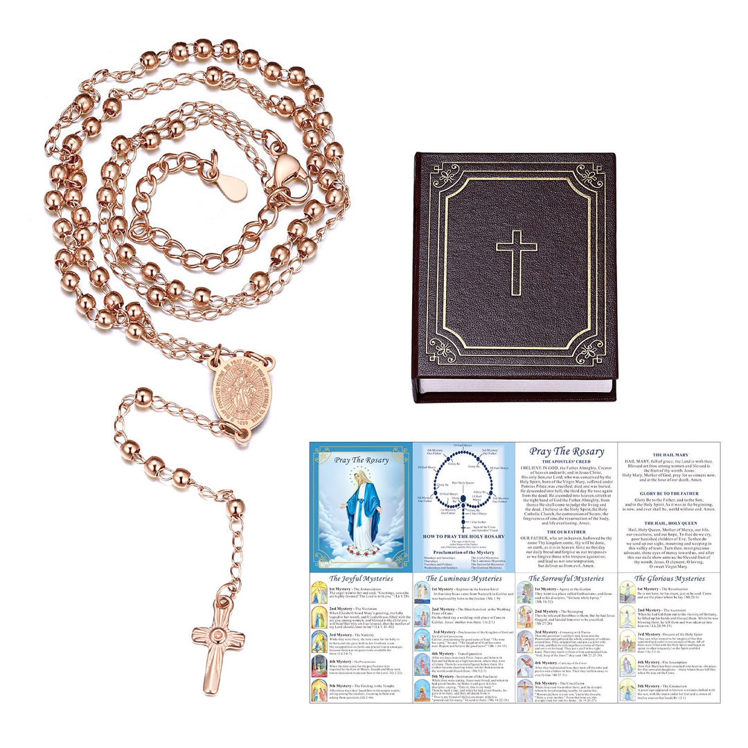 Dainty Virgin Mary Rosary Beads Necklace with Prayer Card & Box