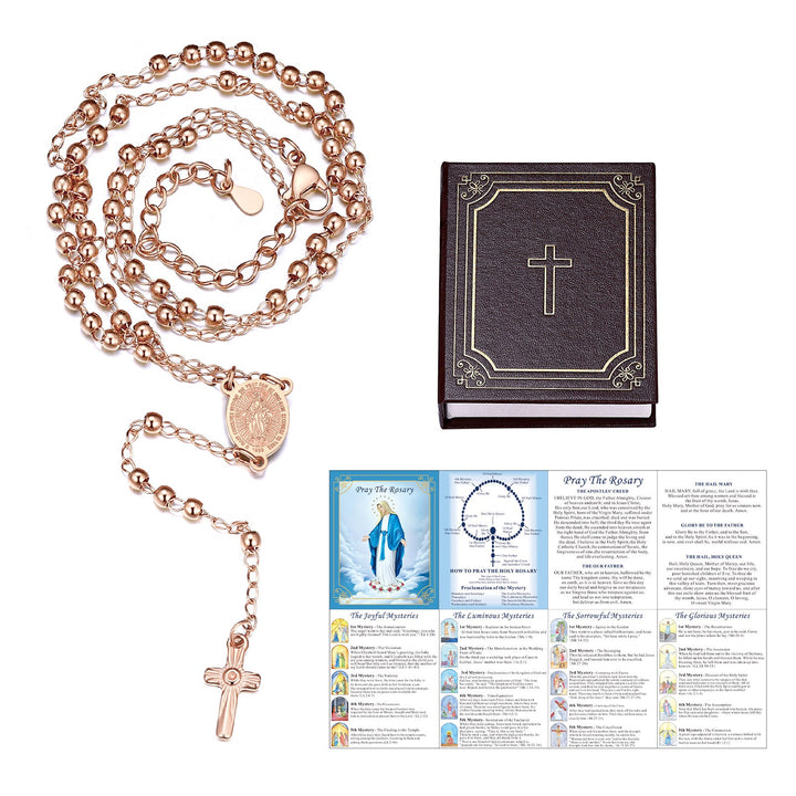 Dainty Virgin Mary Rosary Beads Necklace with Prayer Card & Box