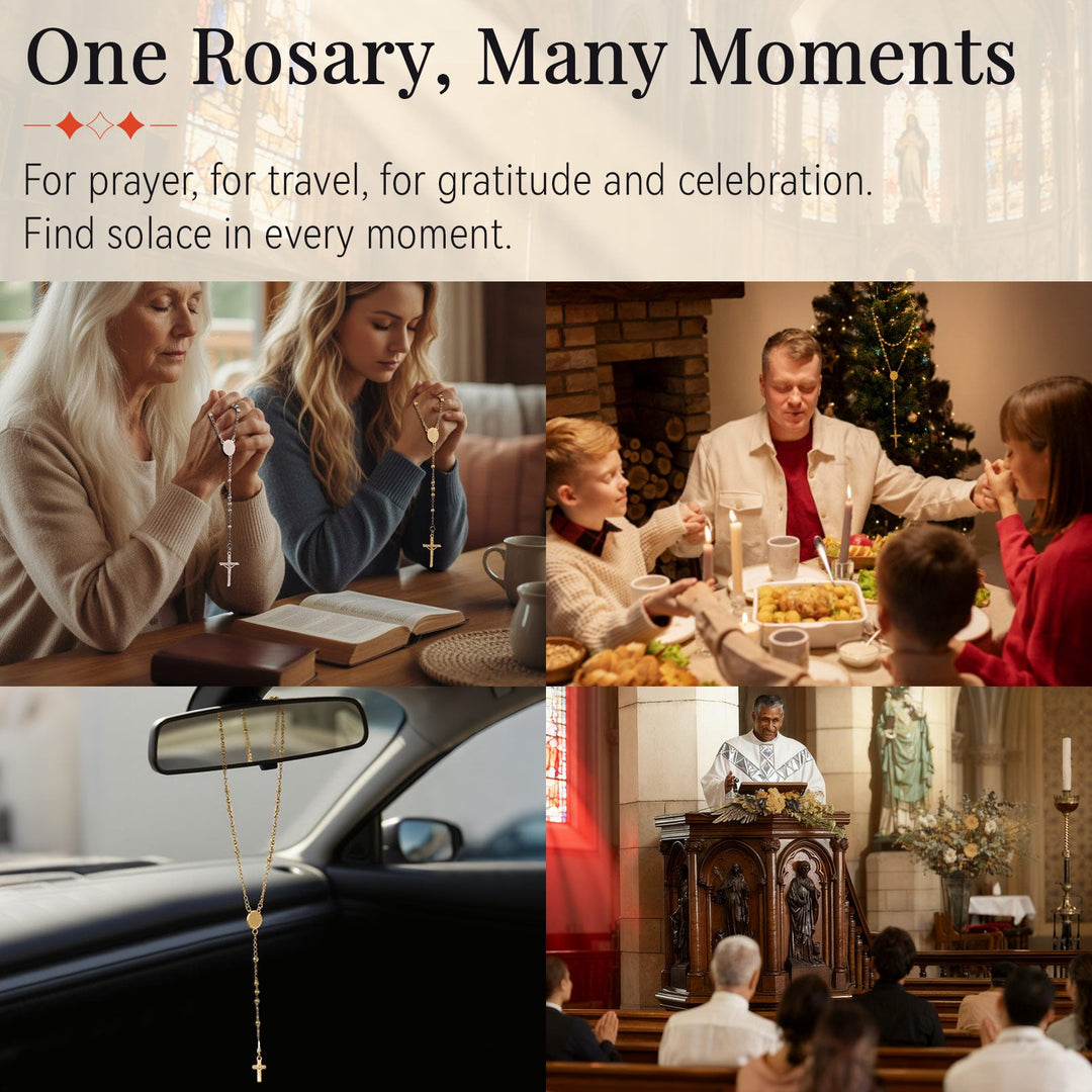 Dainty Virgin Mary Rosary Beads Necklace with Prayer Card & Box