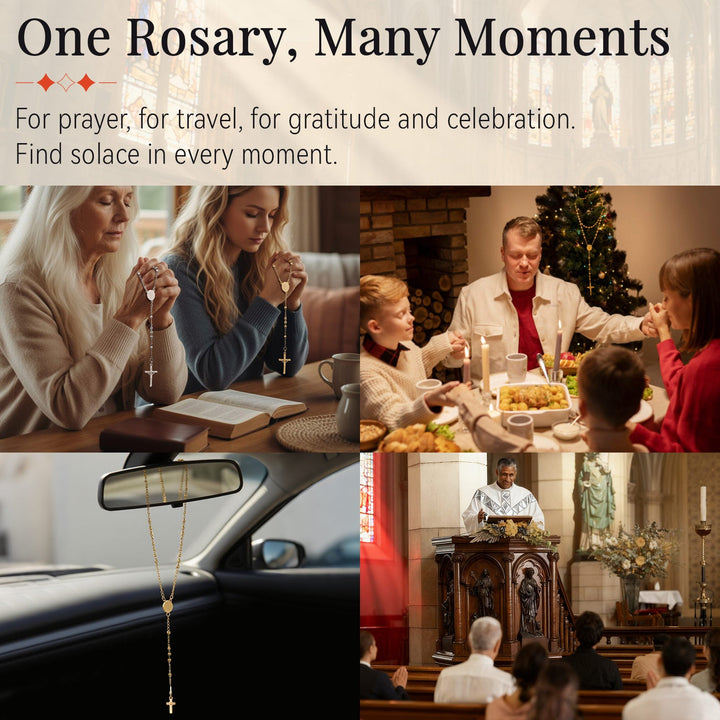 Dainty Virgin Mary Rosary Beads Necklace with Prayer Card & Box