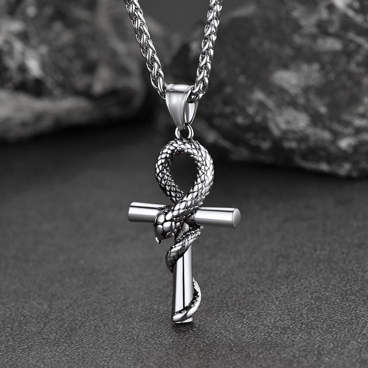 Snake Ankh Cross Necklace Egyptian Pendant For Men Women