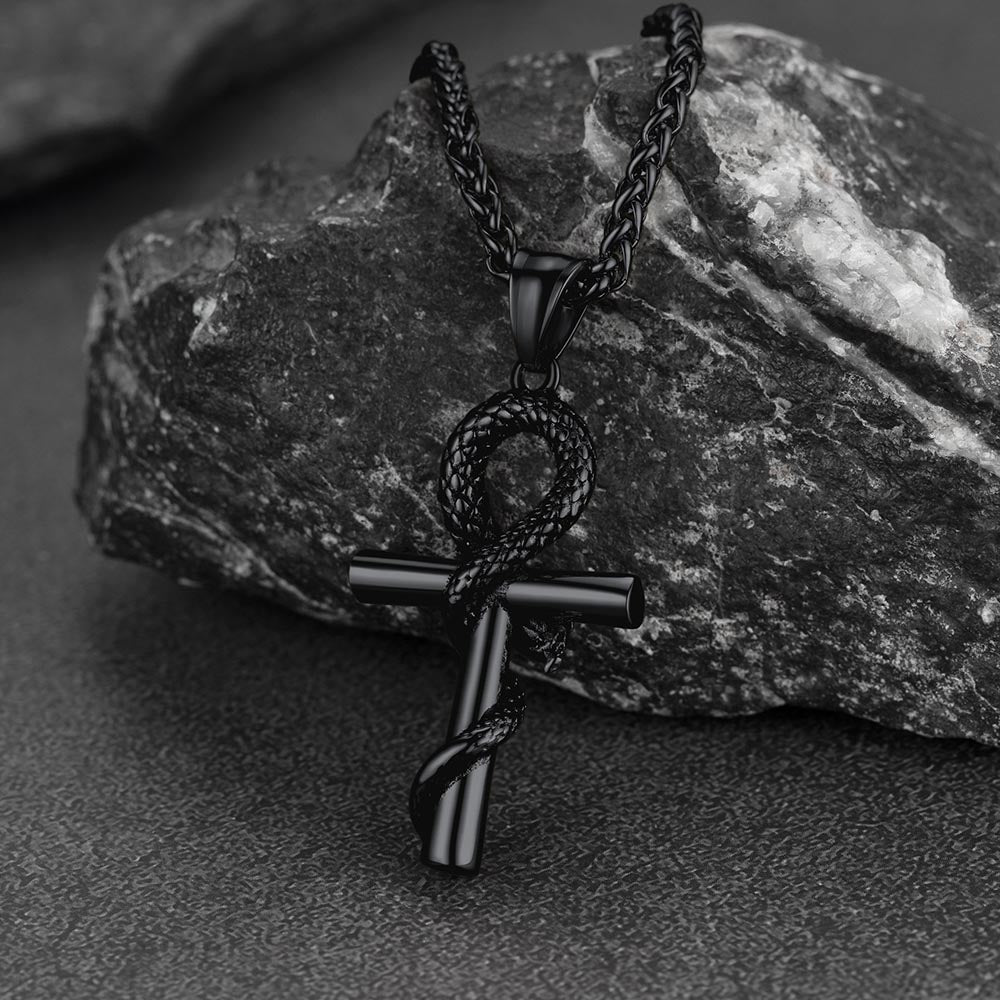 Snake Ankh Cross Necklace Egyptian Pendant For Men Women