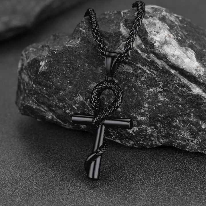 Snake Ankh Cross Necklace Egyptian Pendant For Men Women