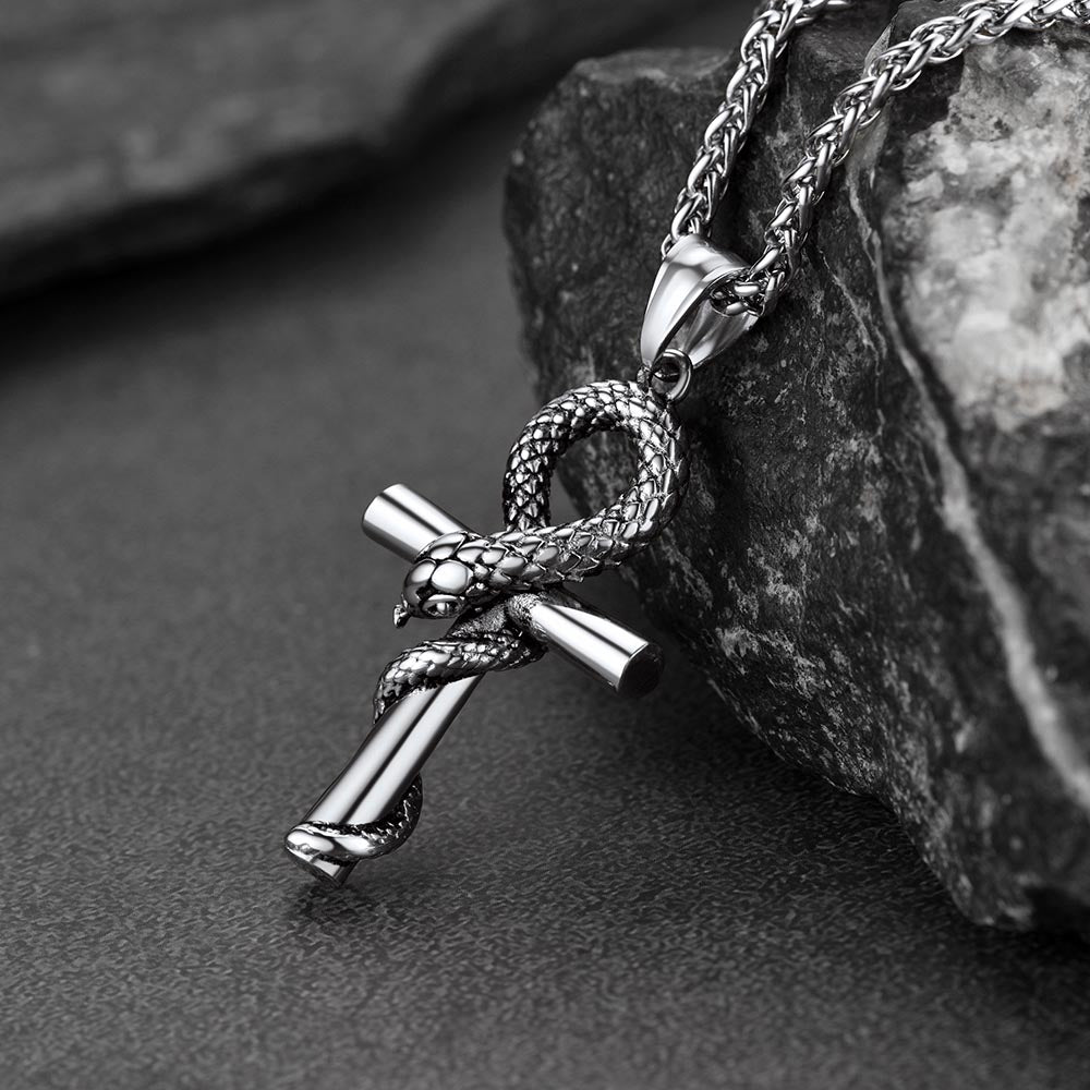 Snake Ankh Cross Necklace Egyptian Pendant For Men Women