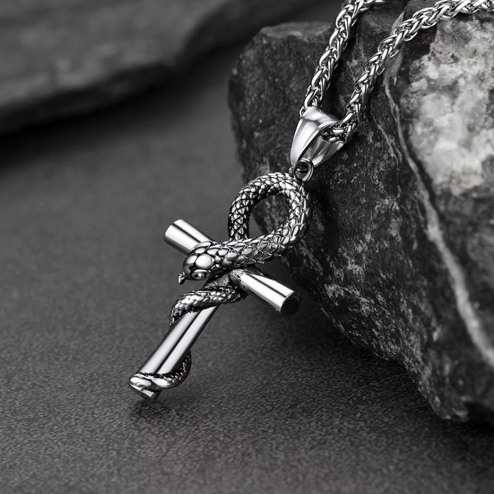 Snake Ankh Cross Necklace Egyptian Pendant For Men Women