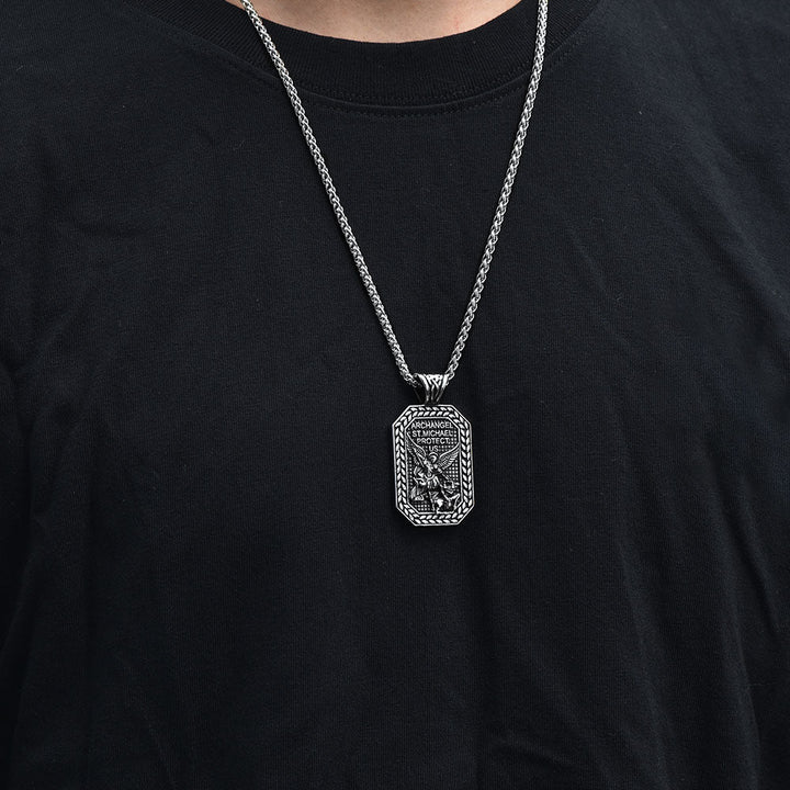 Archangel Saint Michael Dog Tag Pendant Necklace for Men