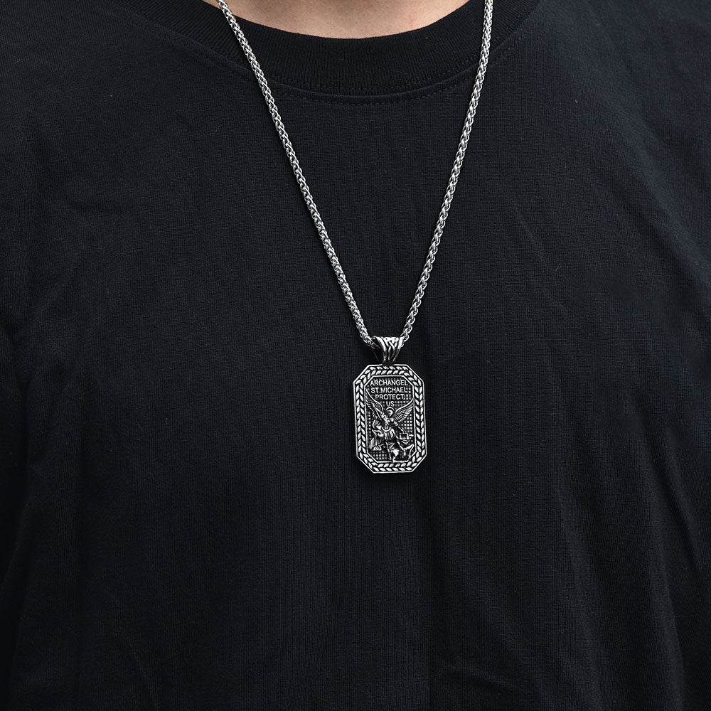 Archangel Saint Michael Dog Tag Pendant Necklace for Men