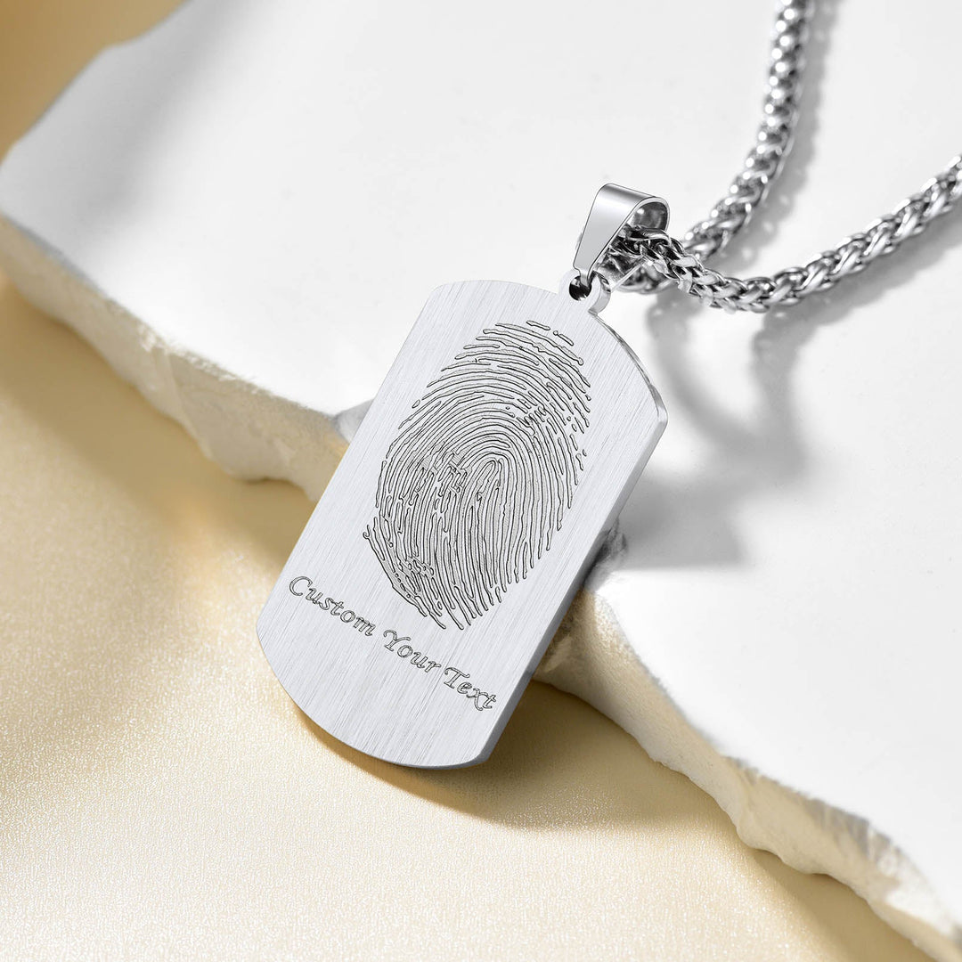 Customized Photo Dog Tag Fingerprint Necklace for Men Women