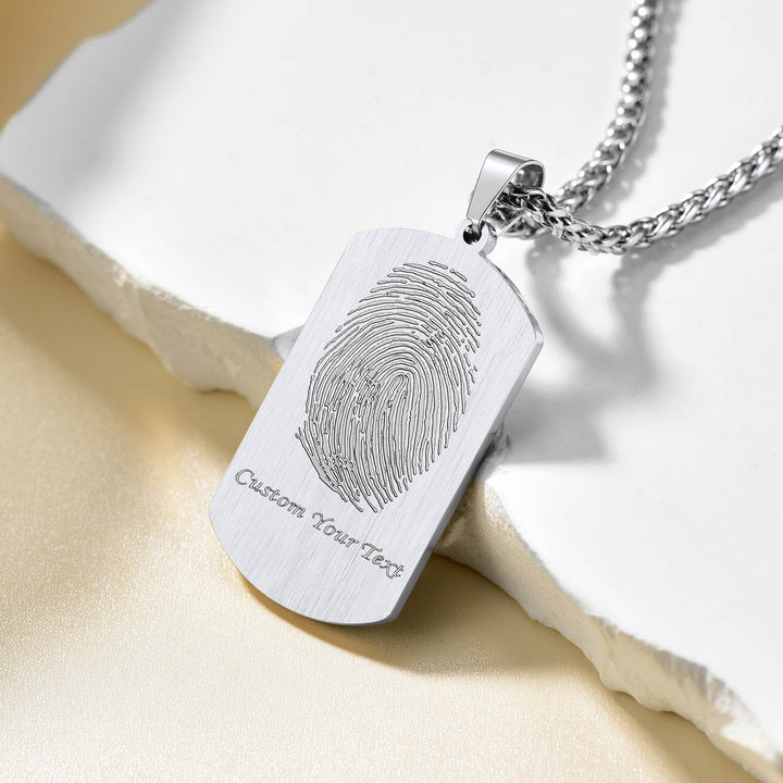 Customized Photo Dog Tag Fingerprint Necklace for Men Women