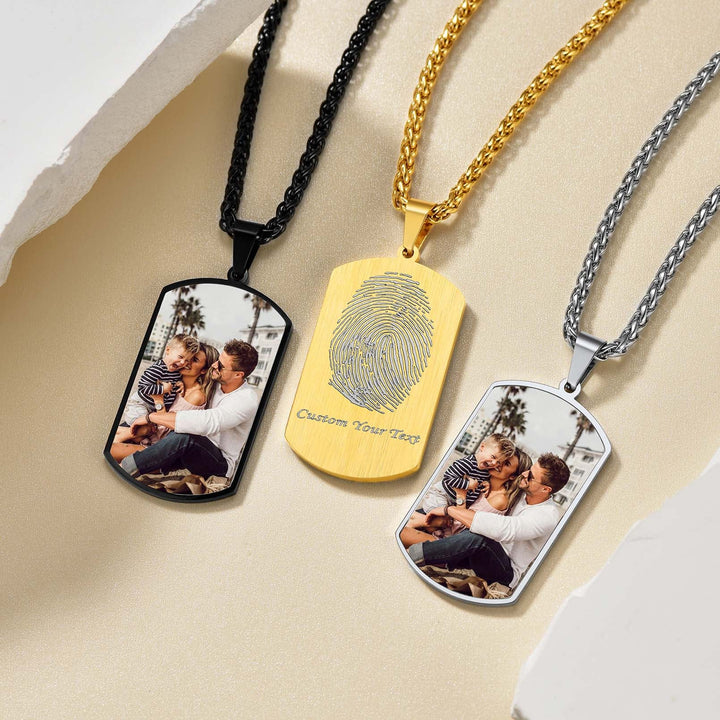Customized Photo Dog Tag Fingerprint Necklace for Men Women