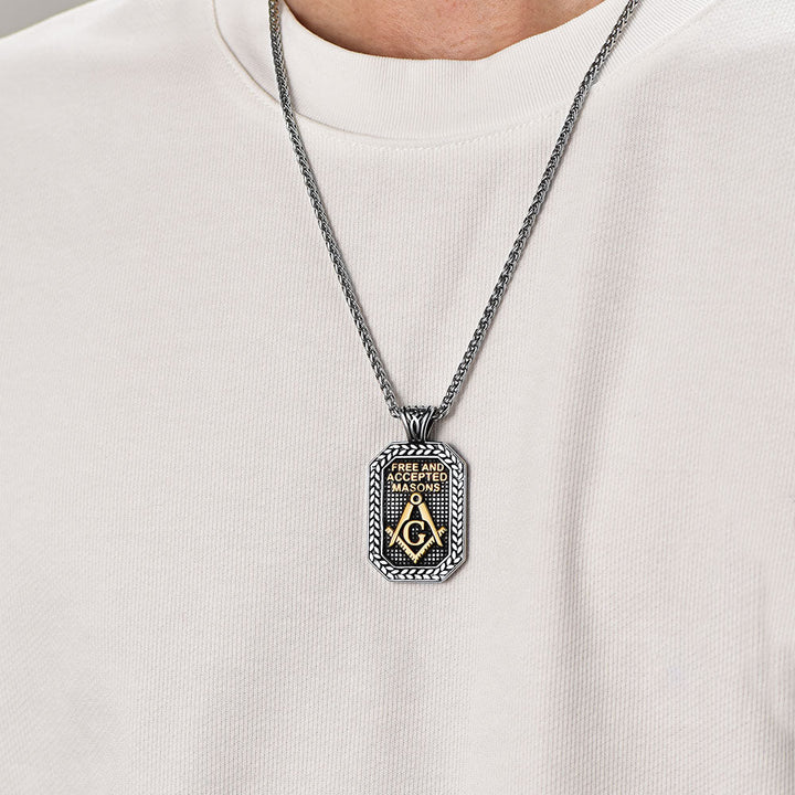 Engraved Freemason Masonic Dog Tag Necklace for Men