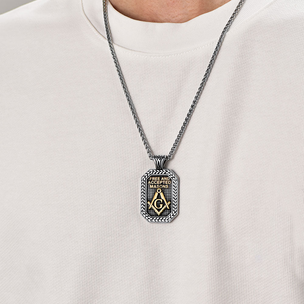 Engraved Freemason Masonic Dog Tag Necklace for Men