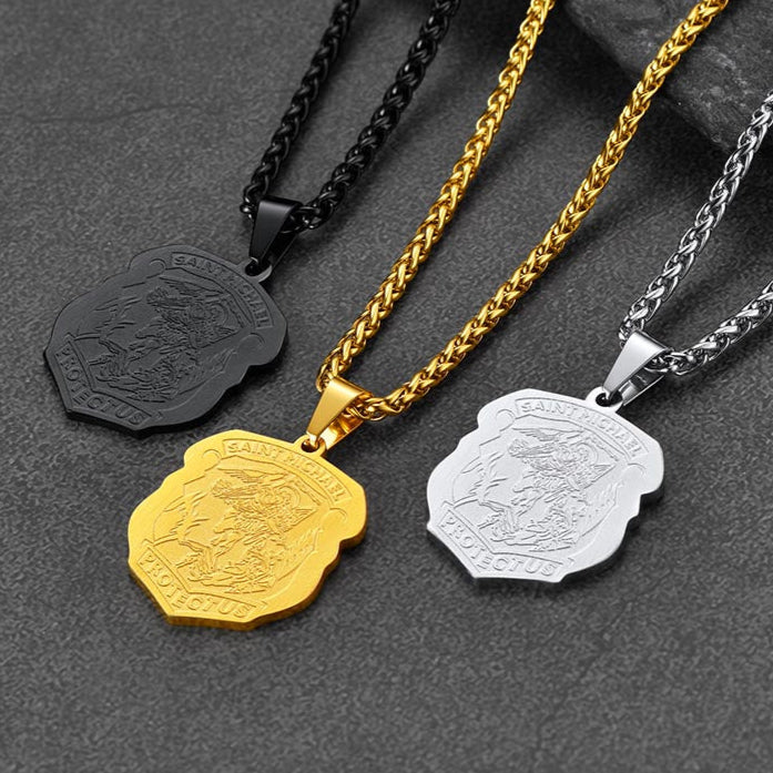 Archangel St. Michael Necklace Medal Shield Pendant for Men