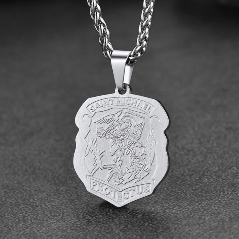 Archangel St. Michael Necklace Medal Shield Pendant for Men