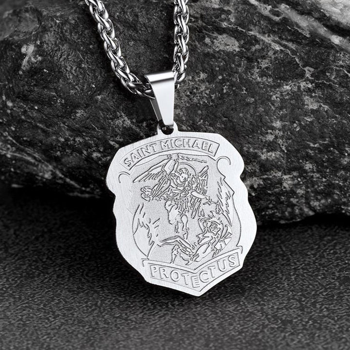 Archangel St. Michael Necklace Medal Shield Pendant for Men