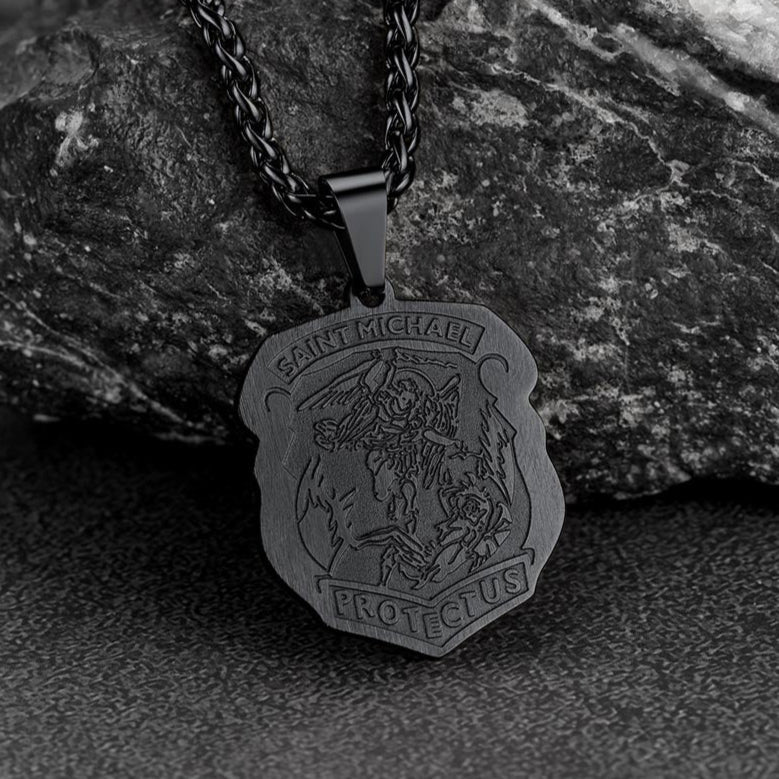 Archangel St. Michael Necklace Medal Shield Pendant for Men