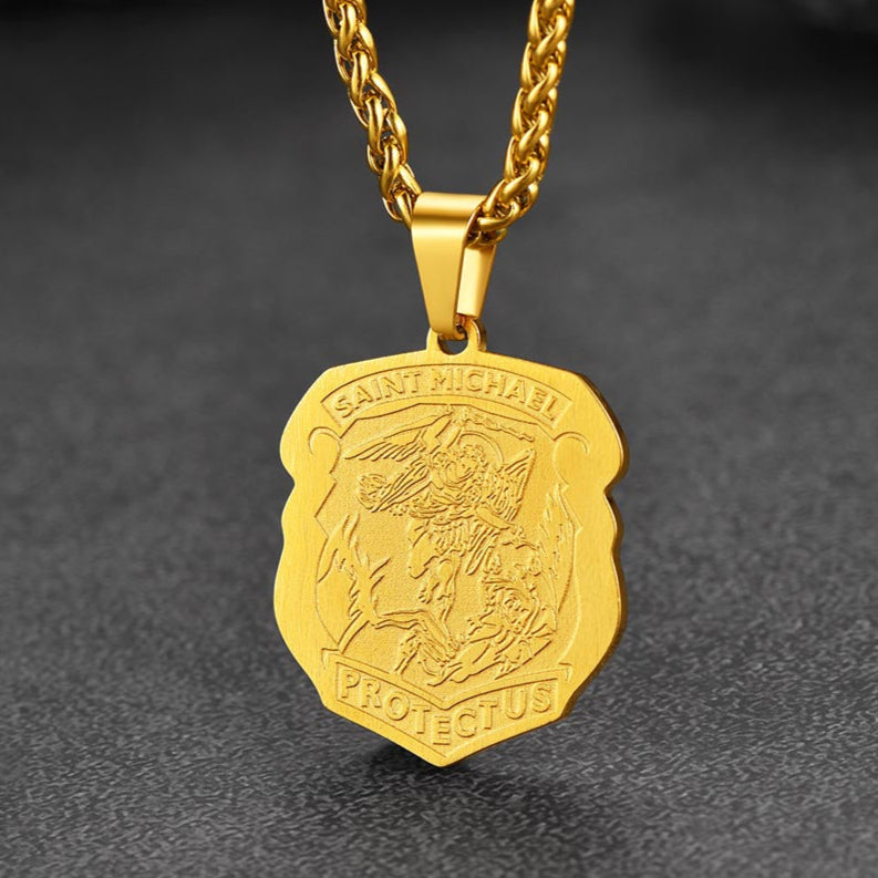 Archangel St. Michael Necklace Medal Shield Pendant for Men