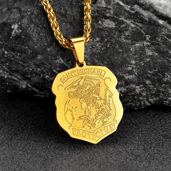 Archangel St. Michael Necklace Medal Shield Pendant for Men