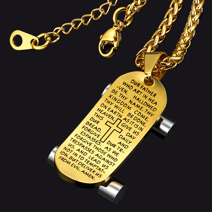 Christian Lord's Prayer Skateboard Necklace Pendant for Men