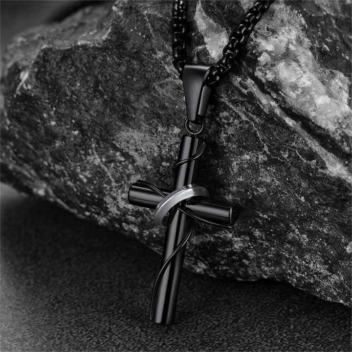 Christian Halo Ring Cross Necklace Pendant For Men