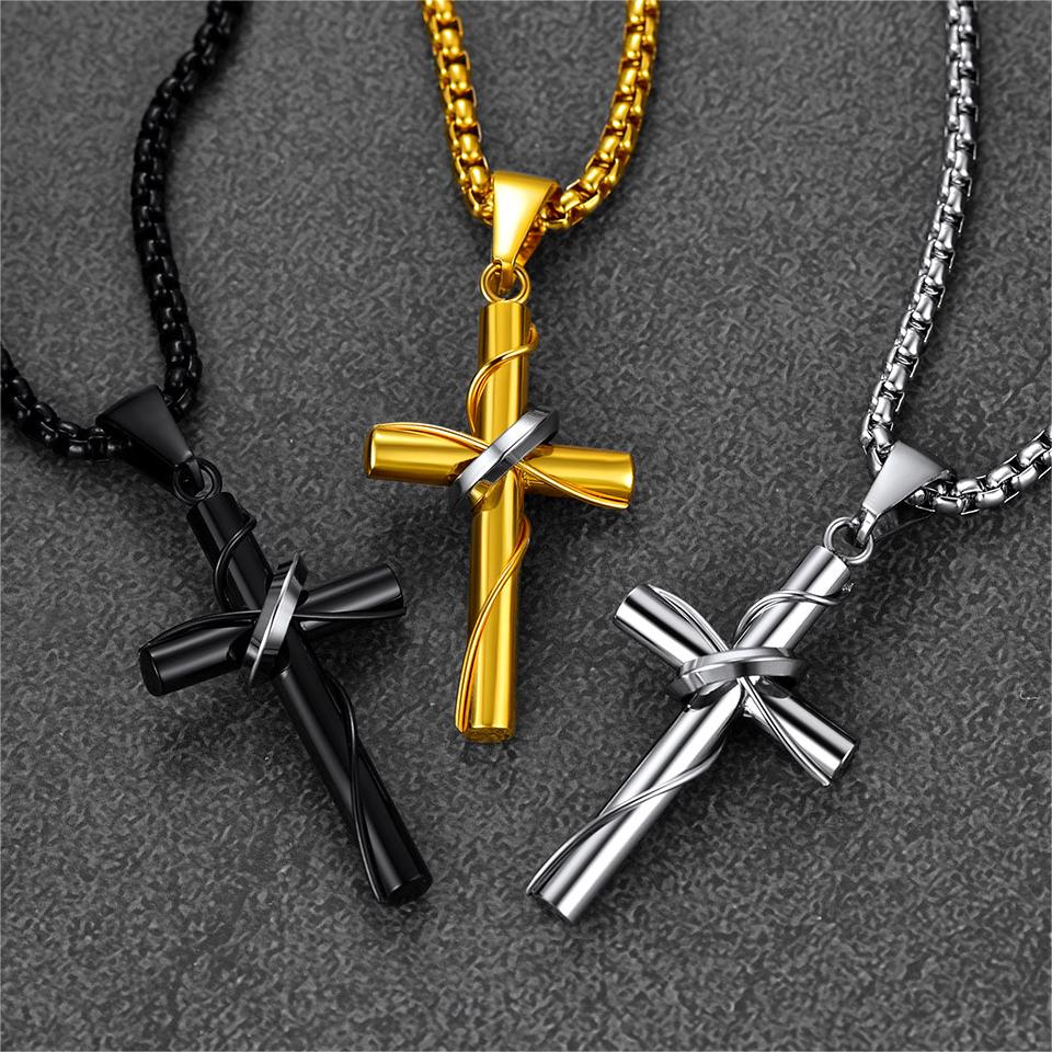 Christian Halo Ring Cross Necklace Pendant For Men