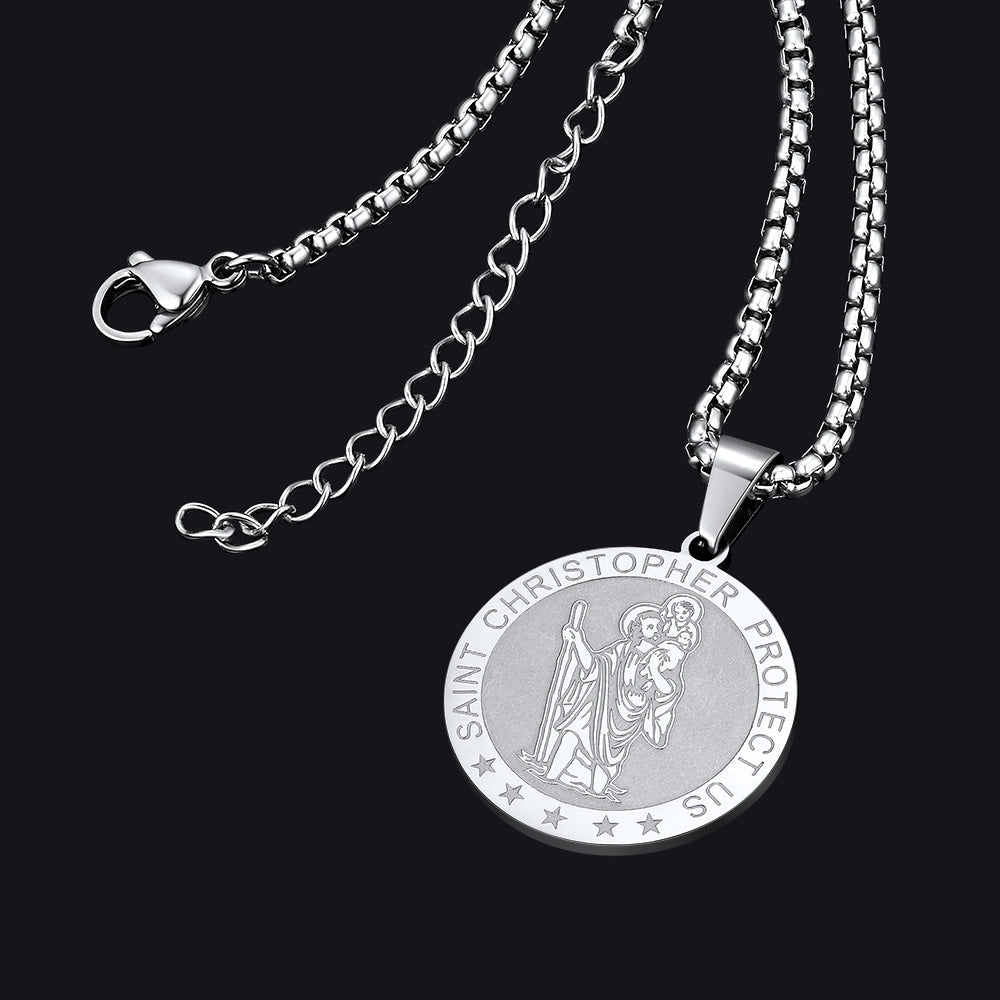 Round St. Christopher Medallion Necklace For Men