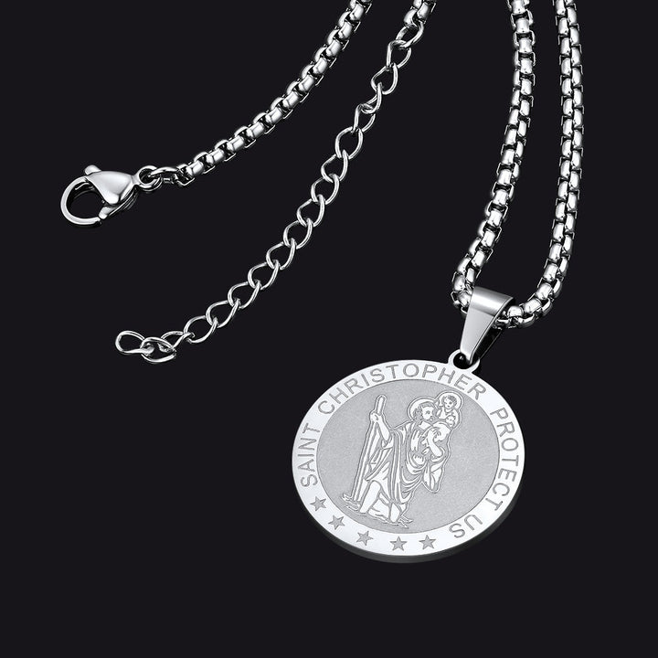 Round St. Christopher Medallion Necklace For Men