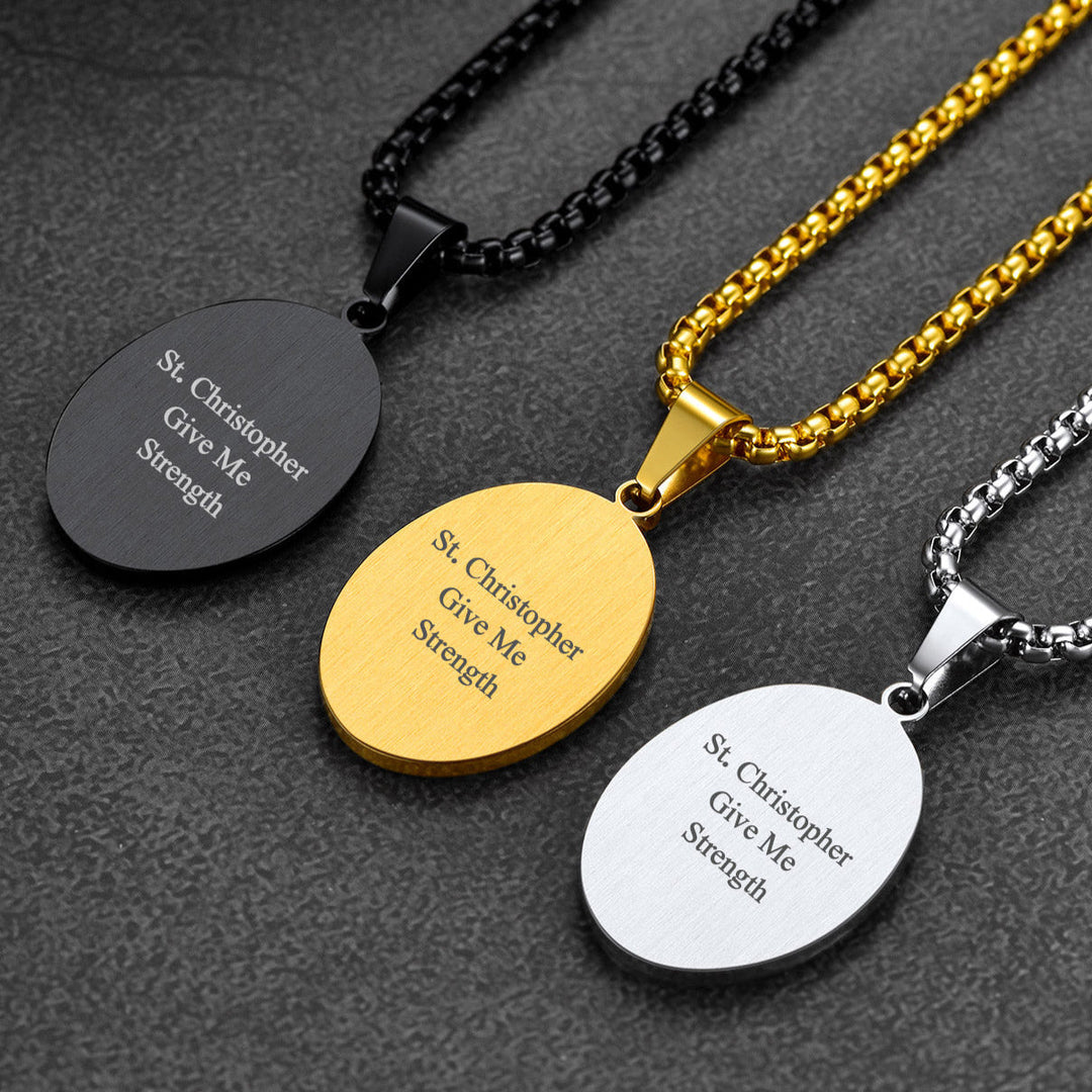Oval Christian Saint Christopher Protection Medal Necklace For Men