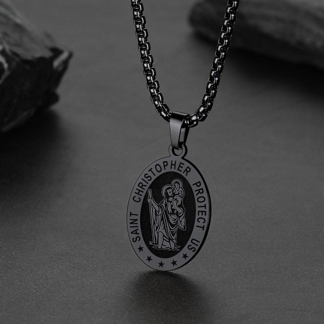 Oval Christian Saint Christopher Protection Medal Necklace For Men