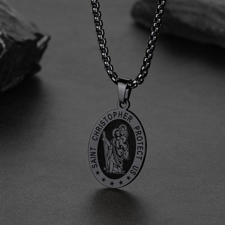 Oval Christian Saint Christopher Protection Medal Necklace For Men