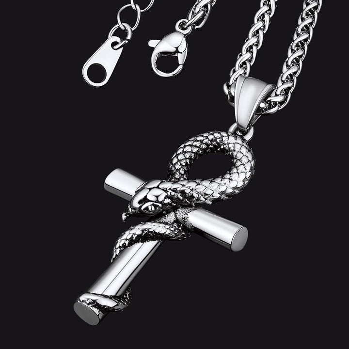 Snake Ankh Cross Necklace Egyptian Pendant For Men Women