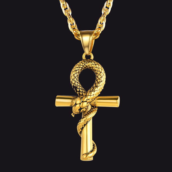 Snake Ankh Cross Necklace Egyptian Pendant For Men Women