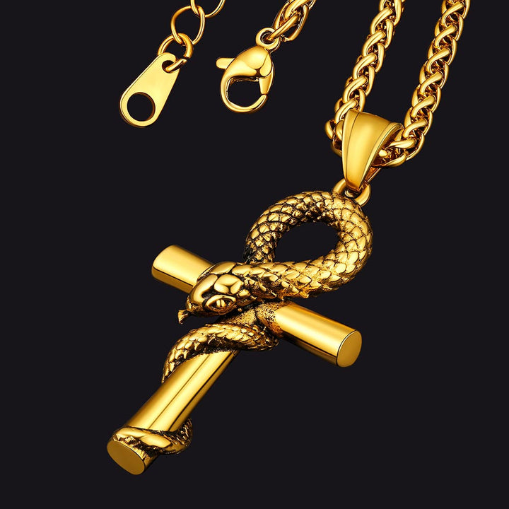 Snake Ankh Cross Necklace Egyptian Pendant For Men Women