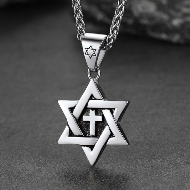 Jewish Star of David With Cross Necklace for Men