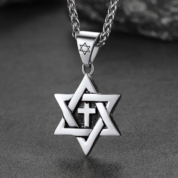 Jewish Star of David With Cross Necklace for Men