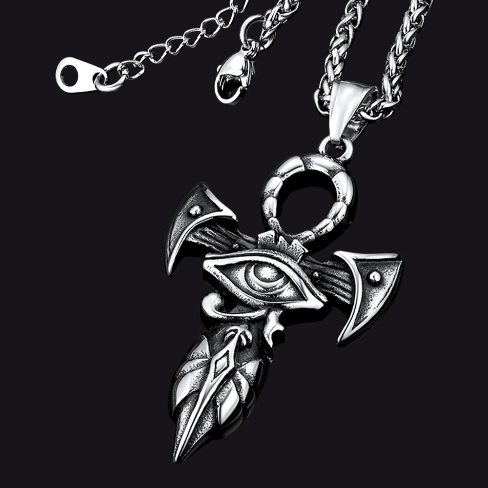 Egyptian Ankh Cross Necklace with Eye of Horus For Men