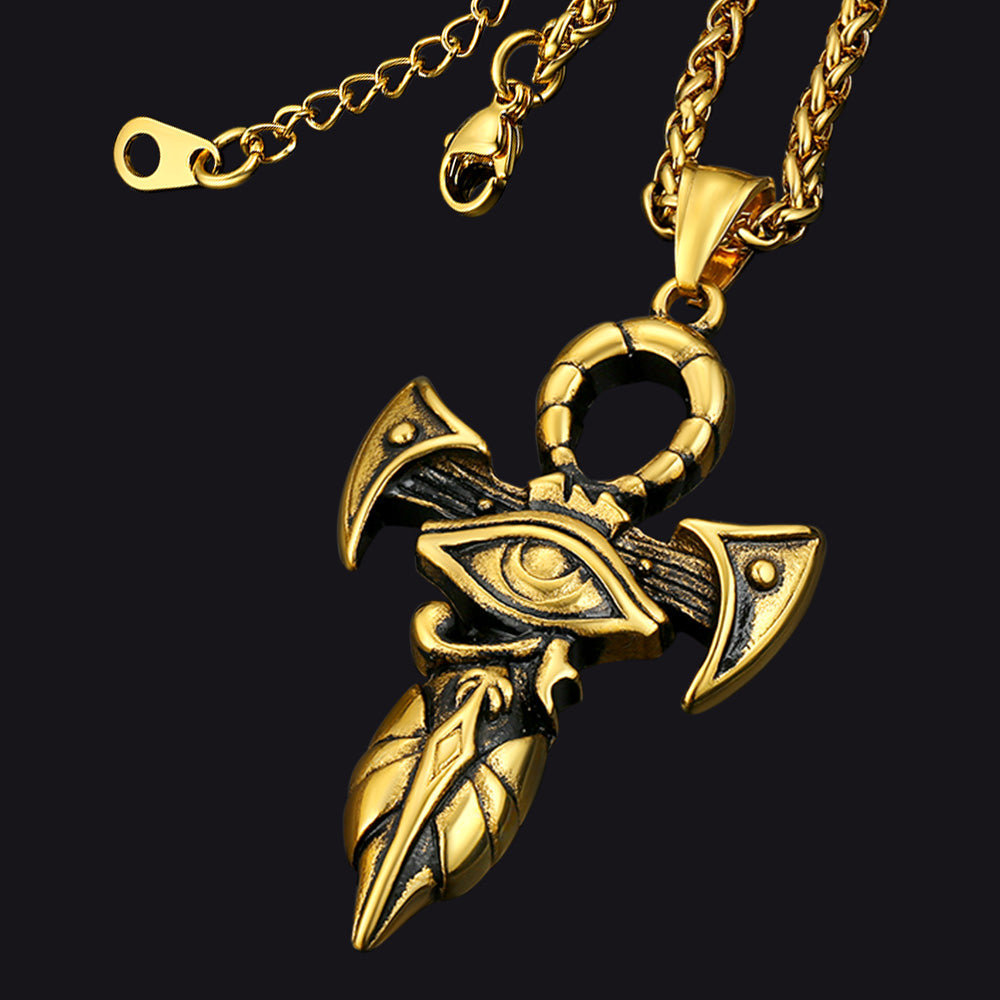 Egyptian Ankh Cross Necklace with Eye of Horus For Men