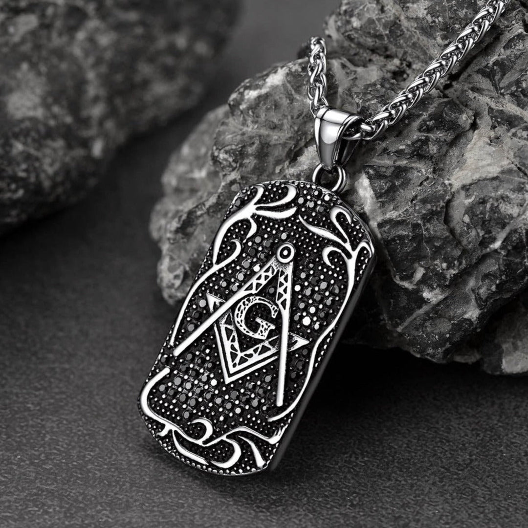 Engraved Masonic Freemason Dog Tag Necklace for Men