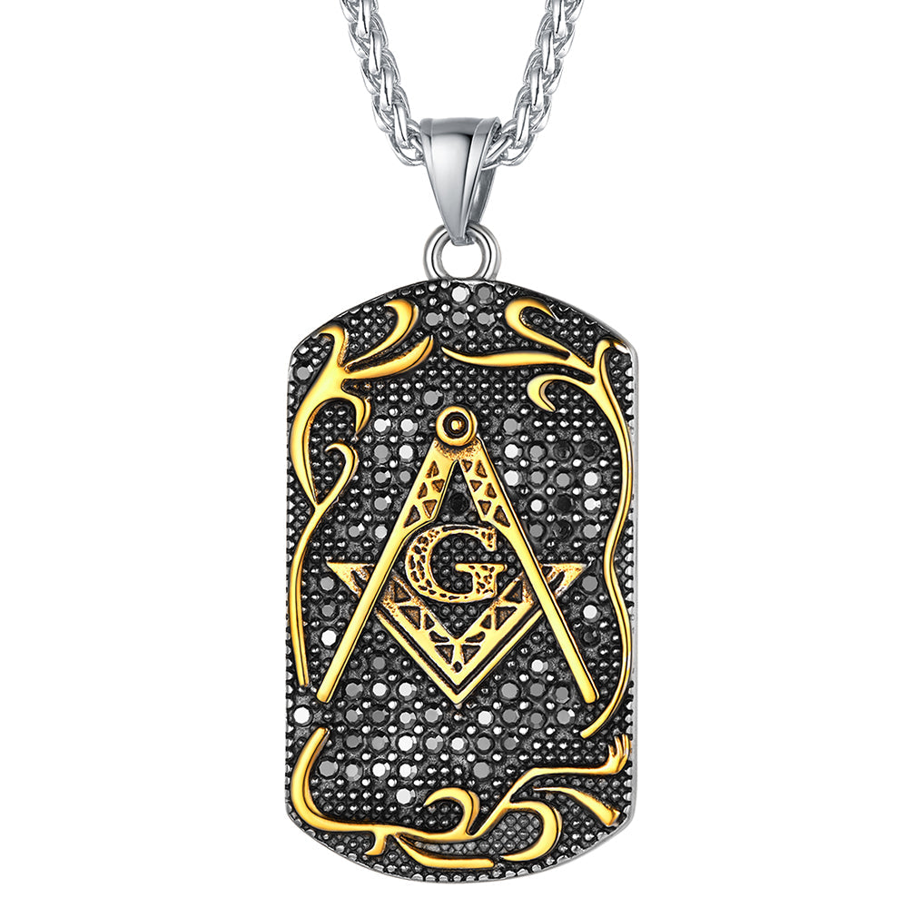 Engraved Masonic Freemason Dog Tag Necklace for Men