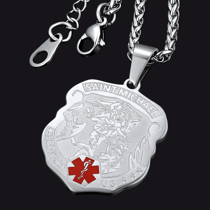 Engraved St. Michael Medical Alert ID Necklace for Men