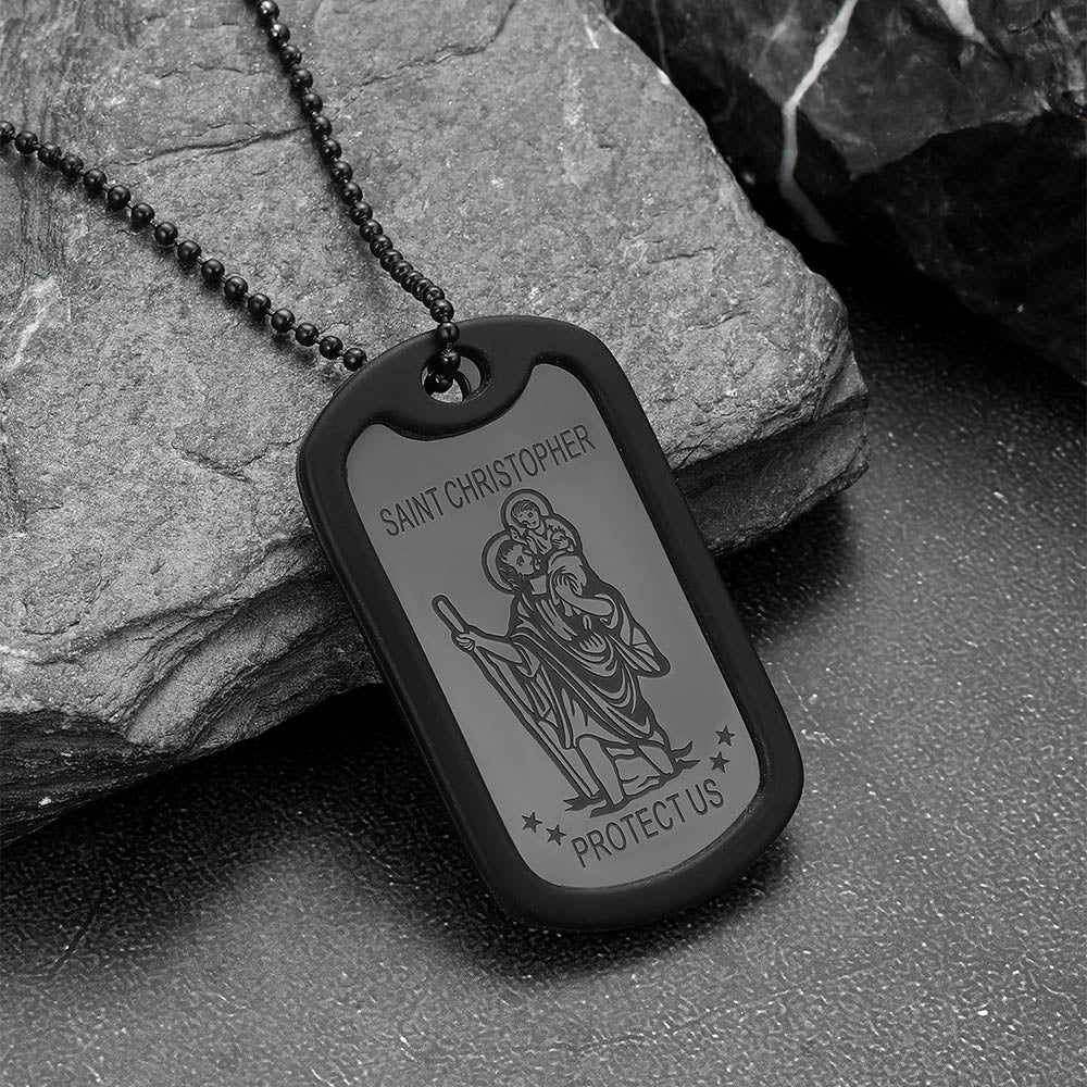 Custom Engraved Saint Christopher Dog Tag Necklace For Men