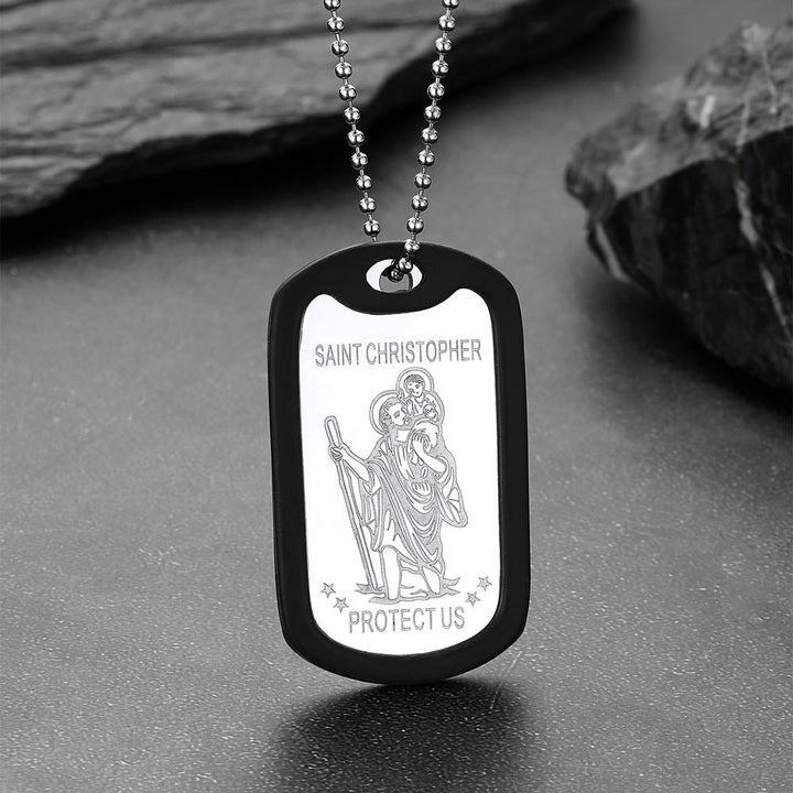 Custom Engraved Saint Christopher Dog Tag Necklace For Men