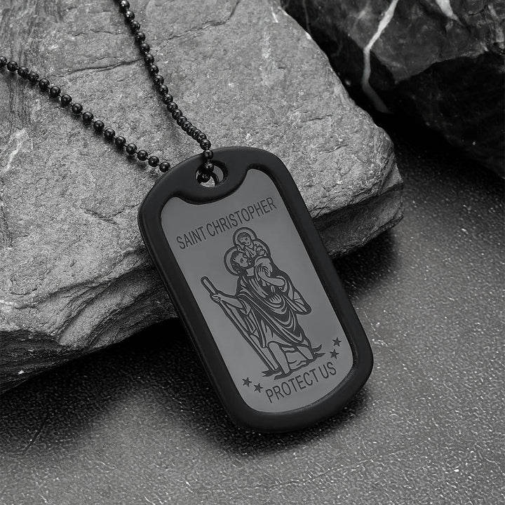 Custom Engraved Saint Christopher Dog Tag Necklace For Men
