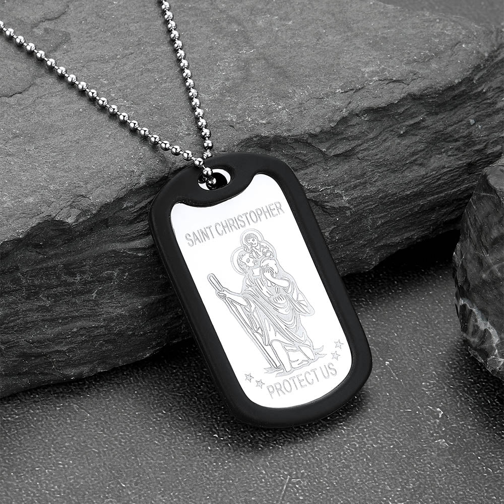 Custom Engraved Saint Christopher Dog Tag Necklace For Men