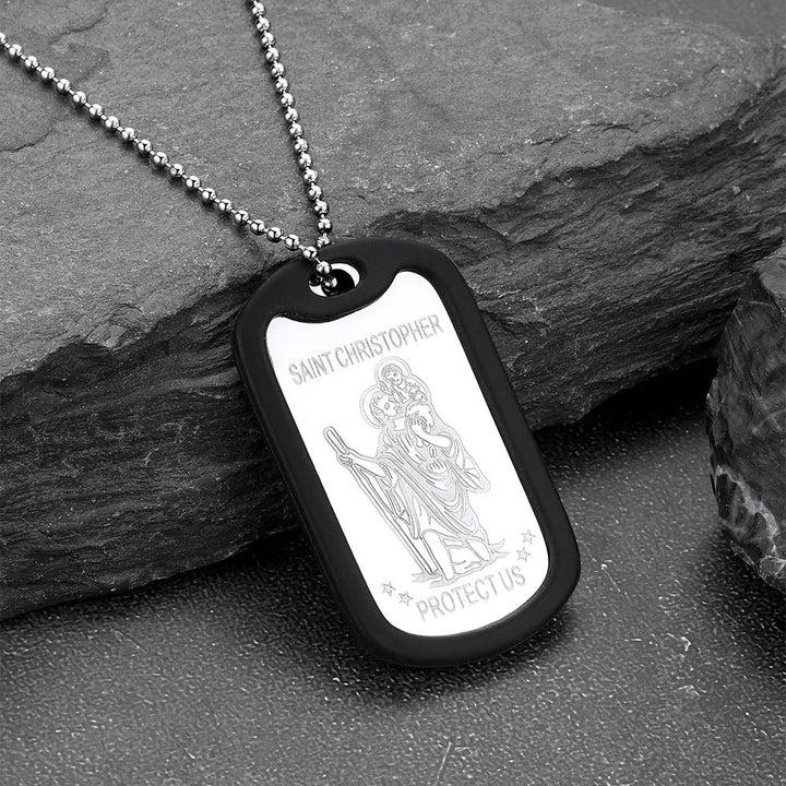 Custom Engraved Saint Christopher Dog Tag Necklace For Men