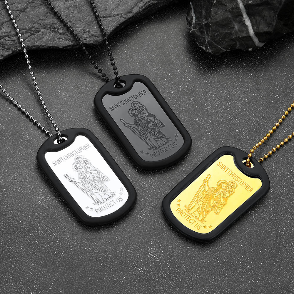 Custom Engraved Saint Christopher Dog Tag Necklace For Men