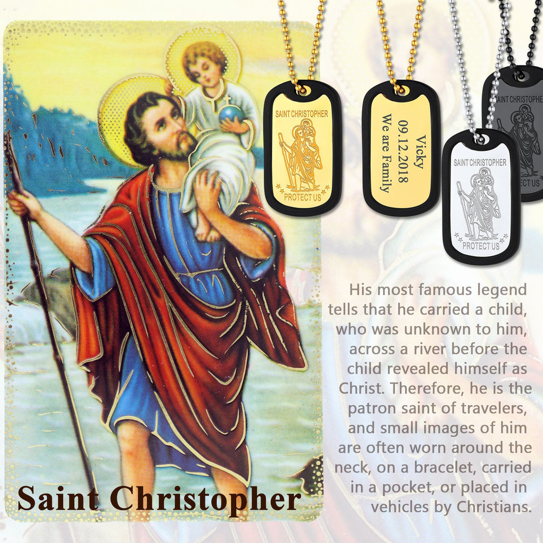 Custom Engraved Saint Christopher Dog Tag Necklace For Men