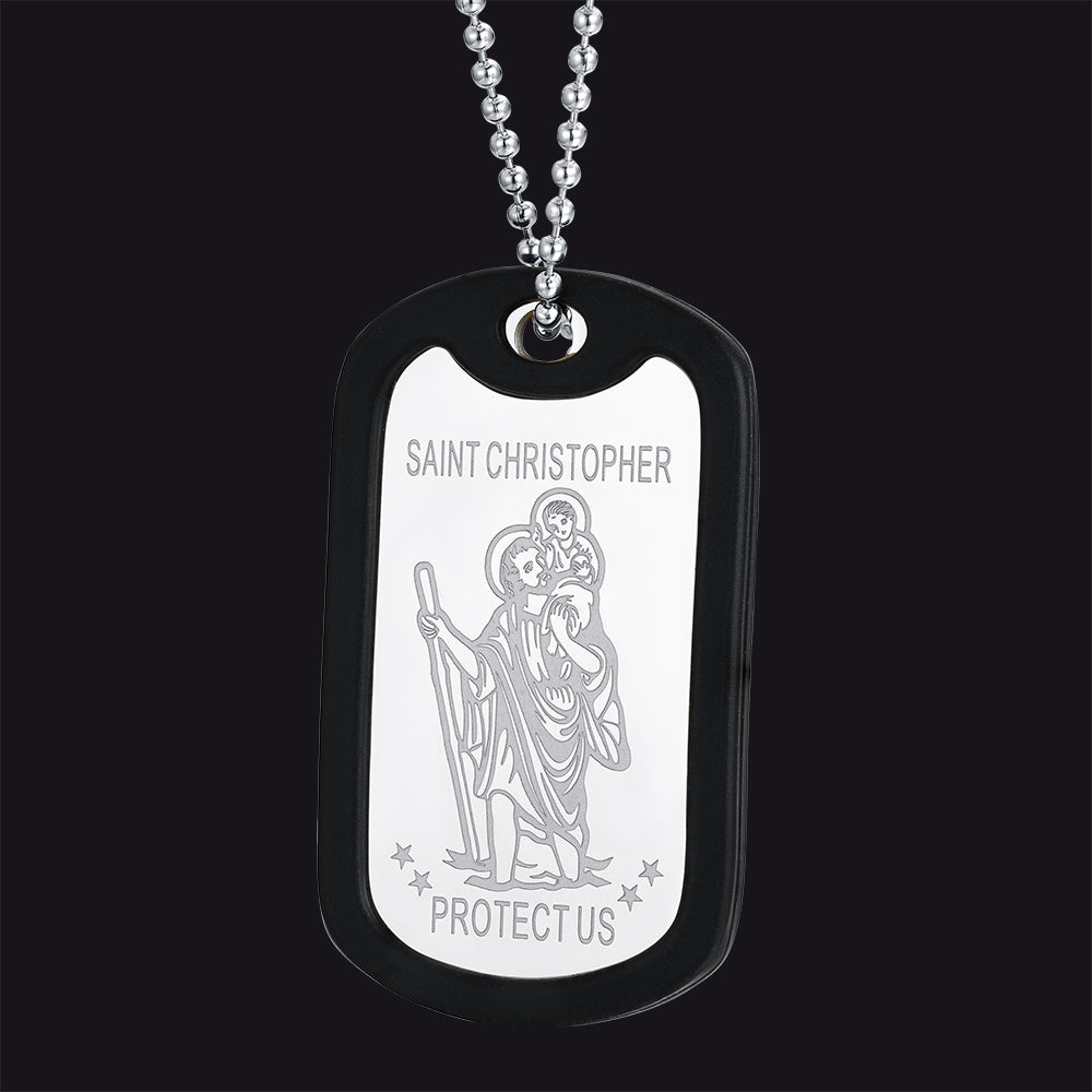 Custom Engraved Saint Christopher Dog Tag Necklace For Men