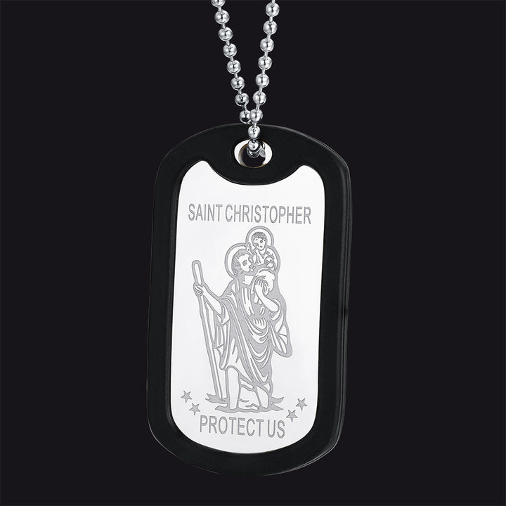 Custom Engraved Saint Christopher Dog Tag Necklace For Men