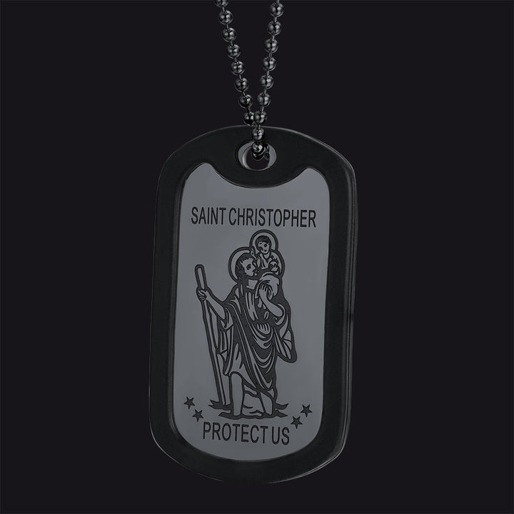 Custom Engraved Saint Christopher Dog Tag Necklace For Men